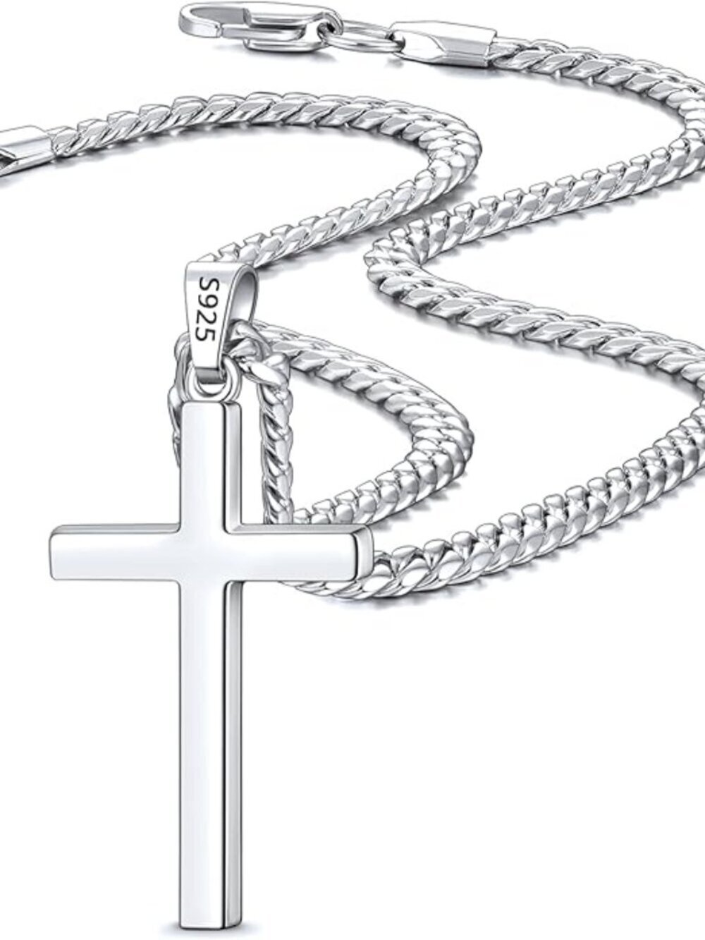 22 Inch S925 Sterling Silver Cross Necklace for Men Women